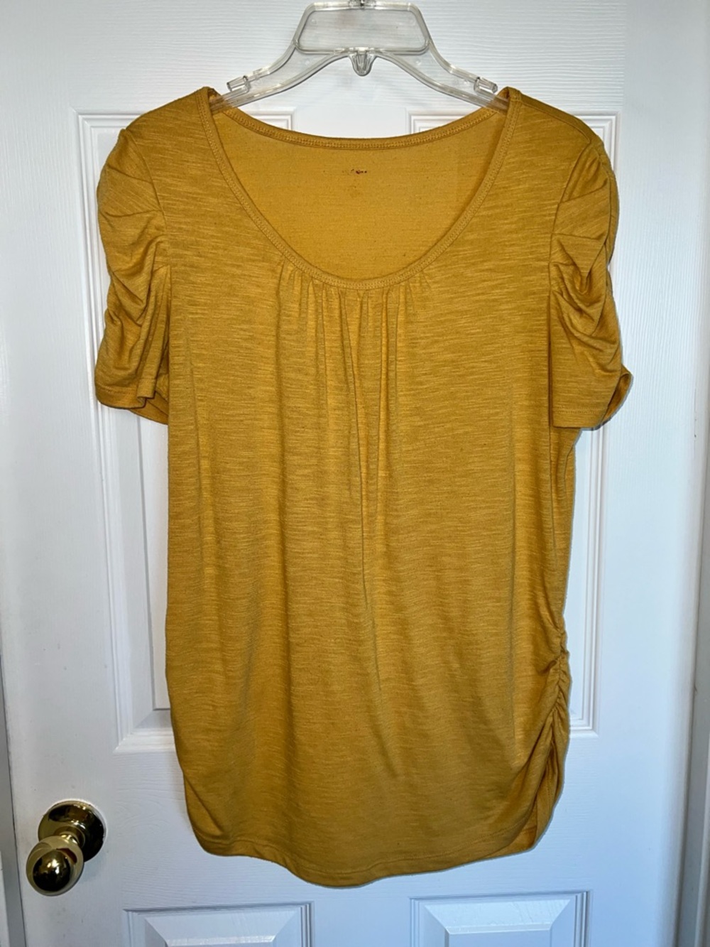Mustard Short Sleeve Ruched Women’s Top
